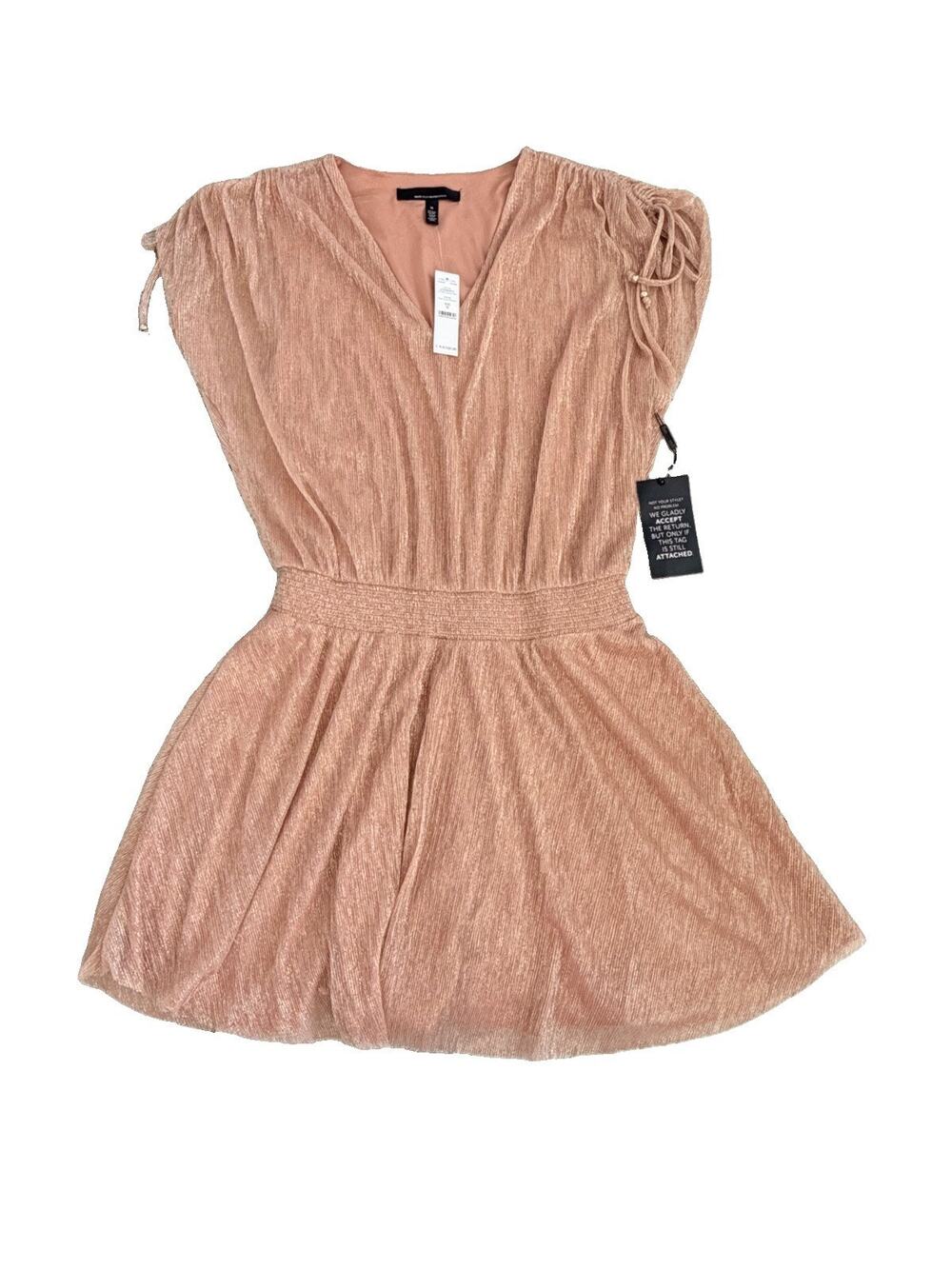 New WHBM White House Black Market Kimono Mini Peach Nude Shimmer Dress M $160